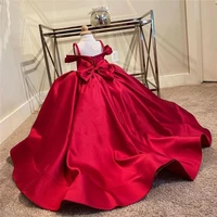 hot toddler junior big girls red off the shoulder satin princess ball gown wedding birthday dresses new year dress for christmas