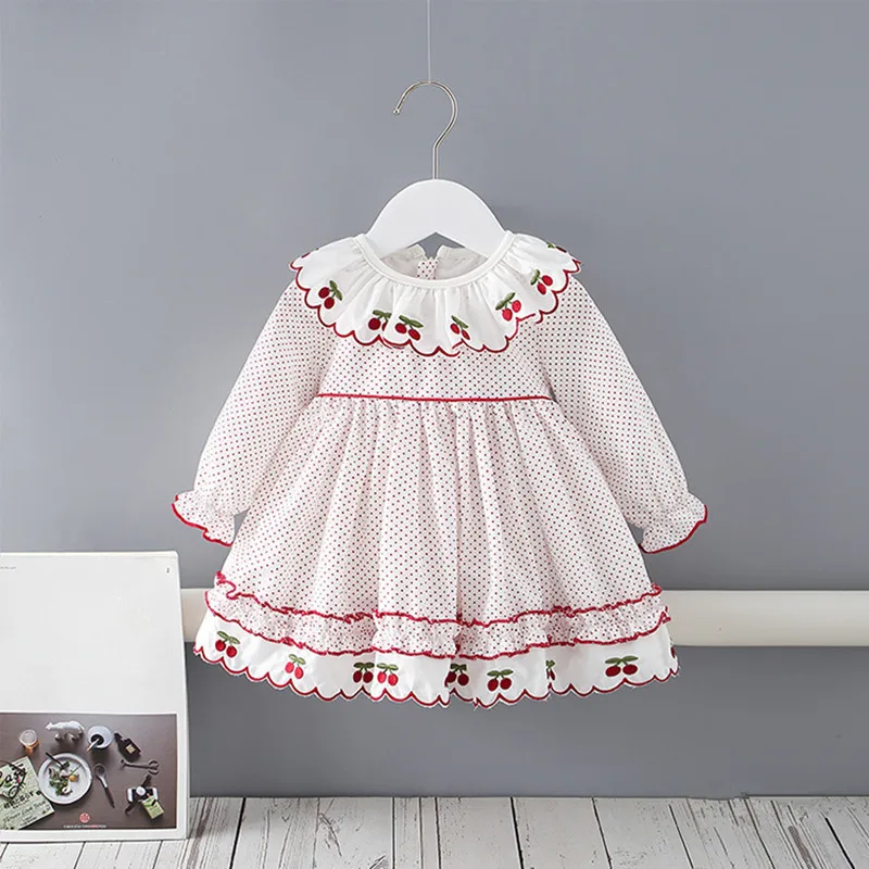 

Autumn Kids Clothes Girls Dress Lolita Style Polka Dot Print Berrries Embroidery Children Dresses 0-4Y