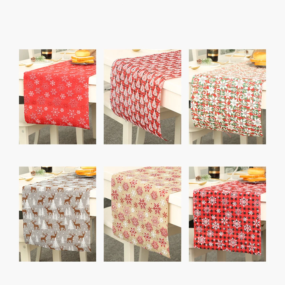 Рождественские льняные рождественские олени Снеговик настольная дорожка