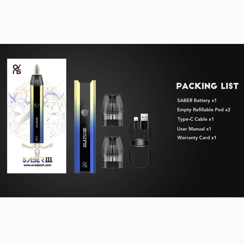 

Newest OVNS SABER III 25W Pod System Vape Kit 700mAh Battery 0.6ohm/1.0ohm Coil Electronic Cigarette Vape Pen VS Caliburn