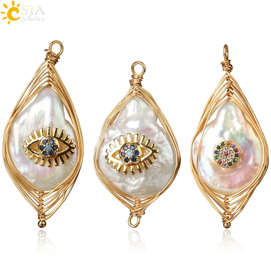 Подвески из натурального жемчуга CSJA коннектор злой глаз стразы холодного цвета