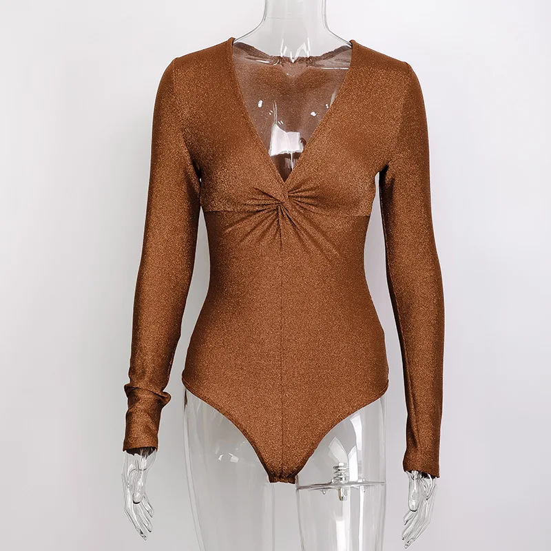 LVINMW однотонный облегающий боди с v образным вырезом длинным рукавом и рюшами