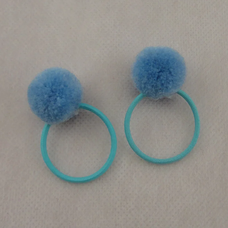 Light Blue hair ties 10 шт. 2,0 см Кашемир мех шарик-помпон эластичные резинки для волос для детей Детские конский хвост держатели для волос веревки с бархатным шариком - Цвет: Light Blue hair ties