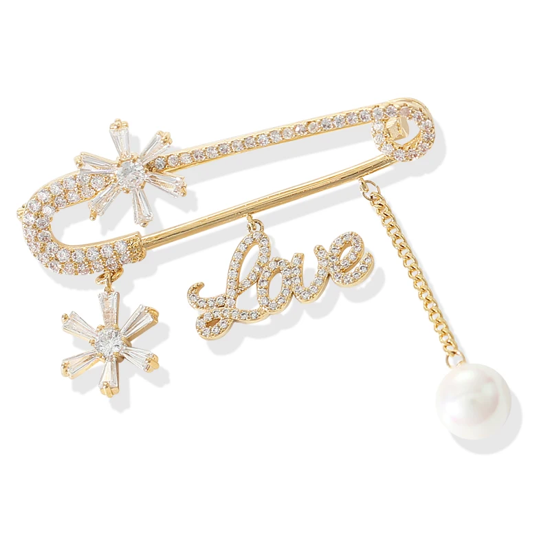 Роскошная женская брошь с искусственным жемчугом и фианитом | Украшения