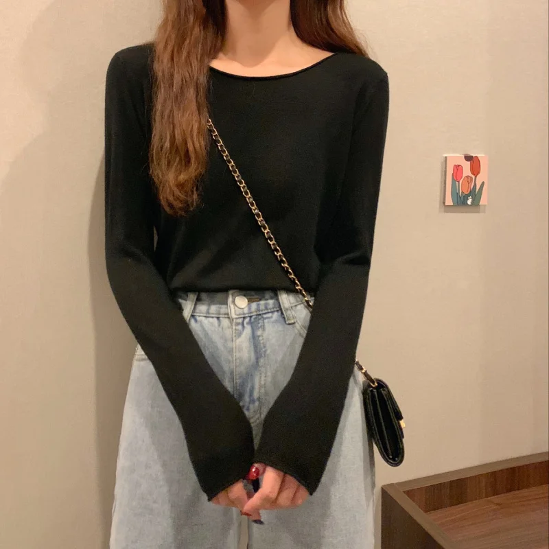 Женский трикотажный пуловер с длинным рукавом свободный универсальный топ ярких