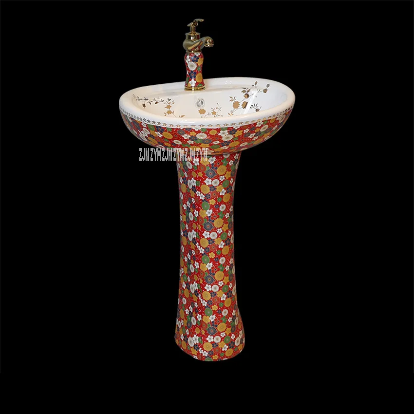 3-piece kit B JSN-2410 интегрированный керамический умывальник Туалет Колонка вертикальный пол пьедестал умывальник балкон Тип пола ручная умывальник - Color: 3-piece kit B