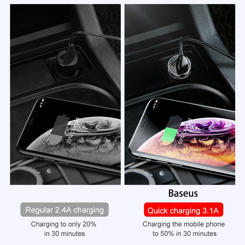 Автомобильное зарядное устройство Baseus с двумя usb портами 3 1 А зажигалка для