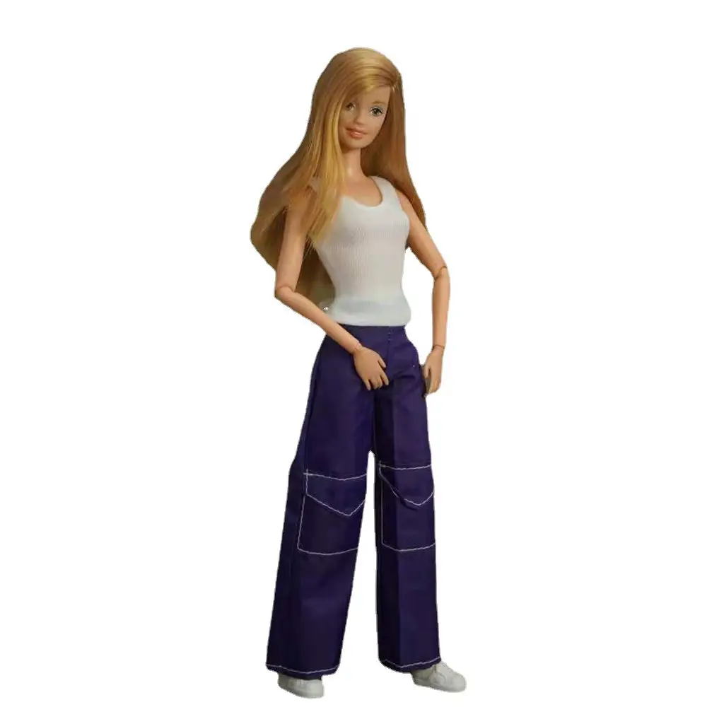 

1/6 BJD Clothes White Tank Shirt Top Purple Pants Outfit For Barbie Doll Clothes 11.5" Dolls Accessories Daily Wear Kids DIY Toy