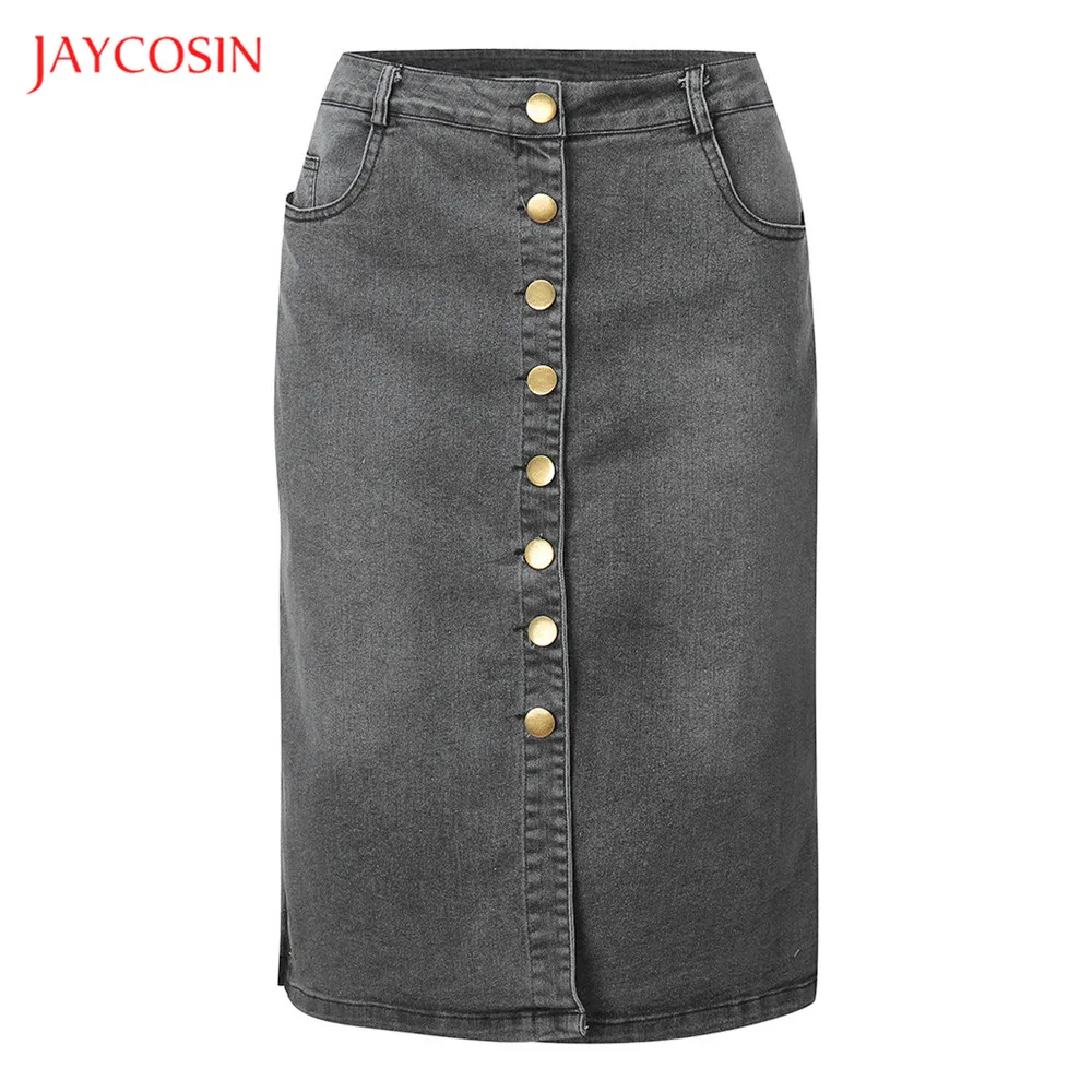 Женская джинсовая юбка длиной до колен с разрезом спереди | одежда