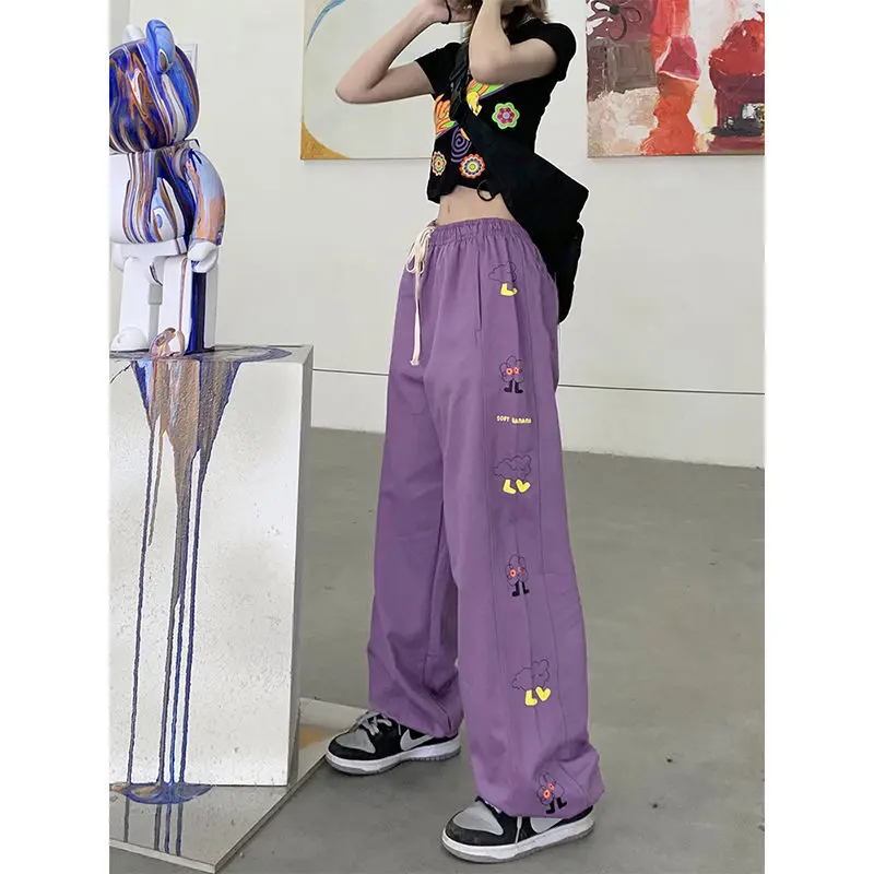 

Women's Summer New Casual Pants Harajuku Fashion Korean Style Loose Student Straight Wide-leg Sports Shorts Pant Jeans Women