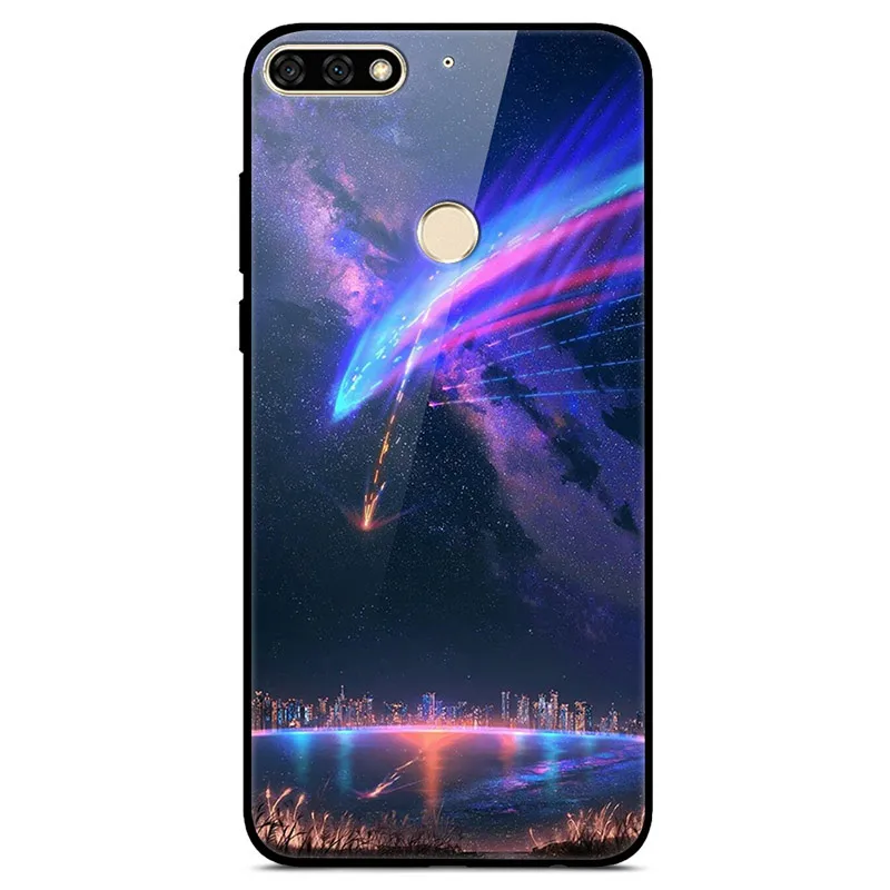 22 D для huawei Honor 7C 7A Pro Чехол, стеклянная задняя крышка, Жесткий Чехол для huawei Honor 7C чехол, модная мягкая ТПУ Рамка Honor 7 A C 5,7 - Цвет: 22