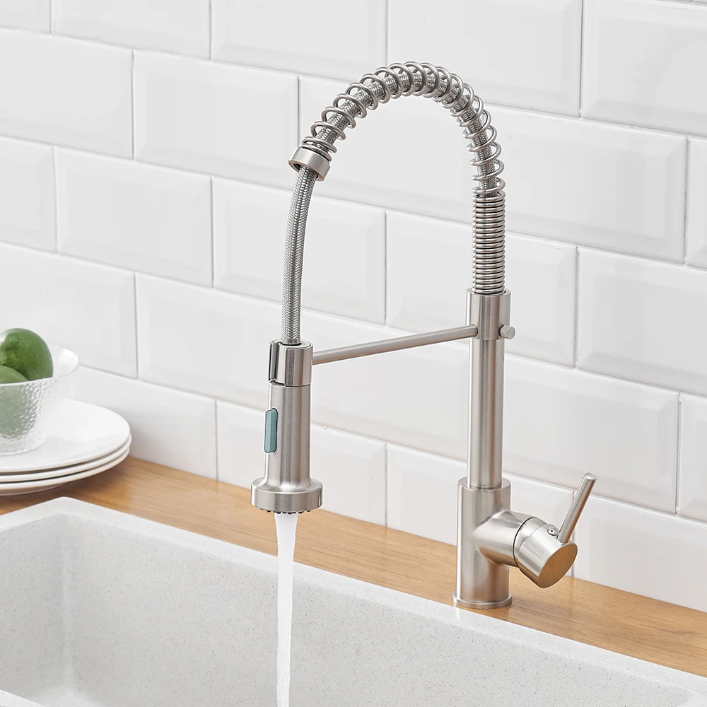 quality black modern kitchen faucet single hole pull out spring faucets sink mixer tap brushed nickelblack mixer tap brass free global shipping