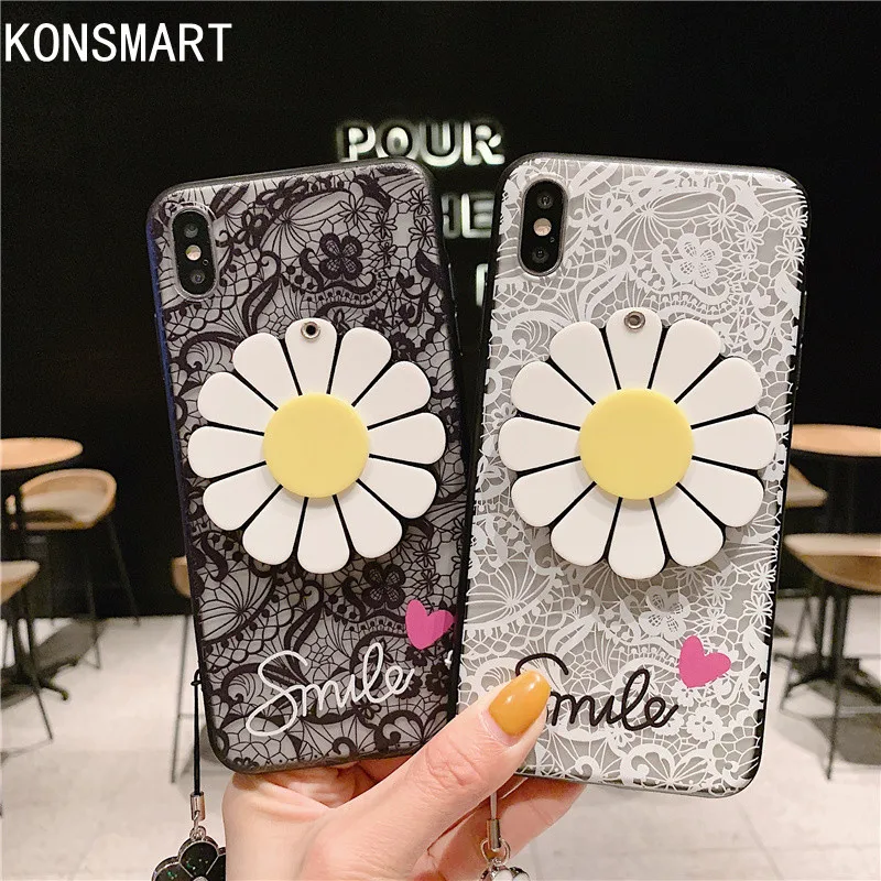 

Новый цветочный кружевной зеркальный чехол для Huawei Honor V30 V20 со шнурком, силиконовая Мягкая задняя крышка для Nova 6 Nova 6SE, мультяшный чехол для т...