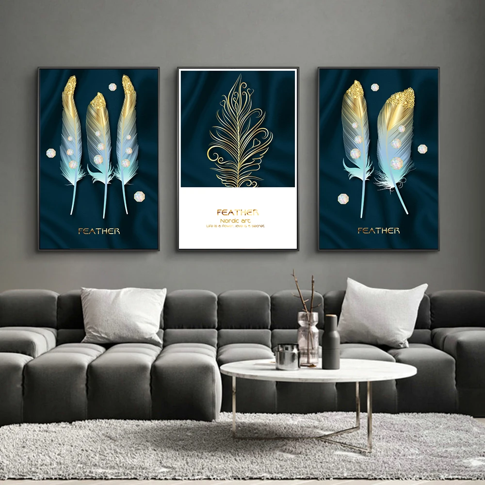 Современный абстрактный Золотой перо Плакаты и принты картины на холсте