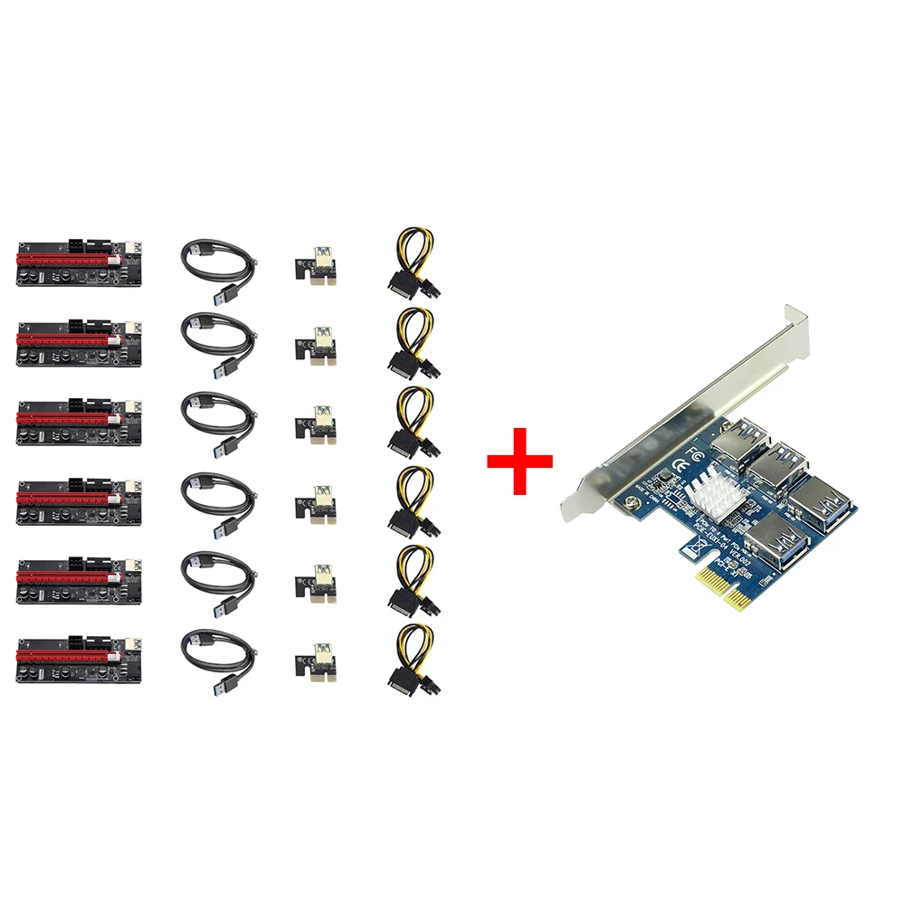 

1Set PCIE PCI-E PCI Express Riser Card 1x to 16x 1 to 4 USB 3.0 Slot Multiplier Hub Adapter For Bitcoin Mining Miner BTC Devices
