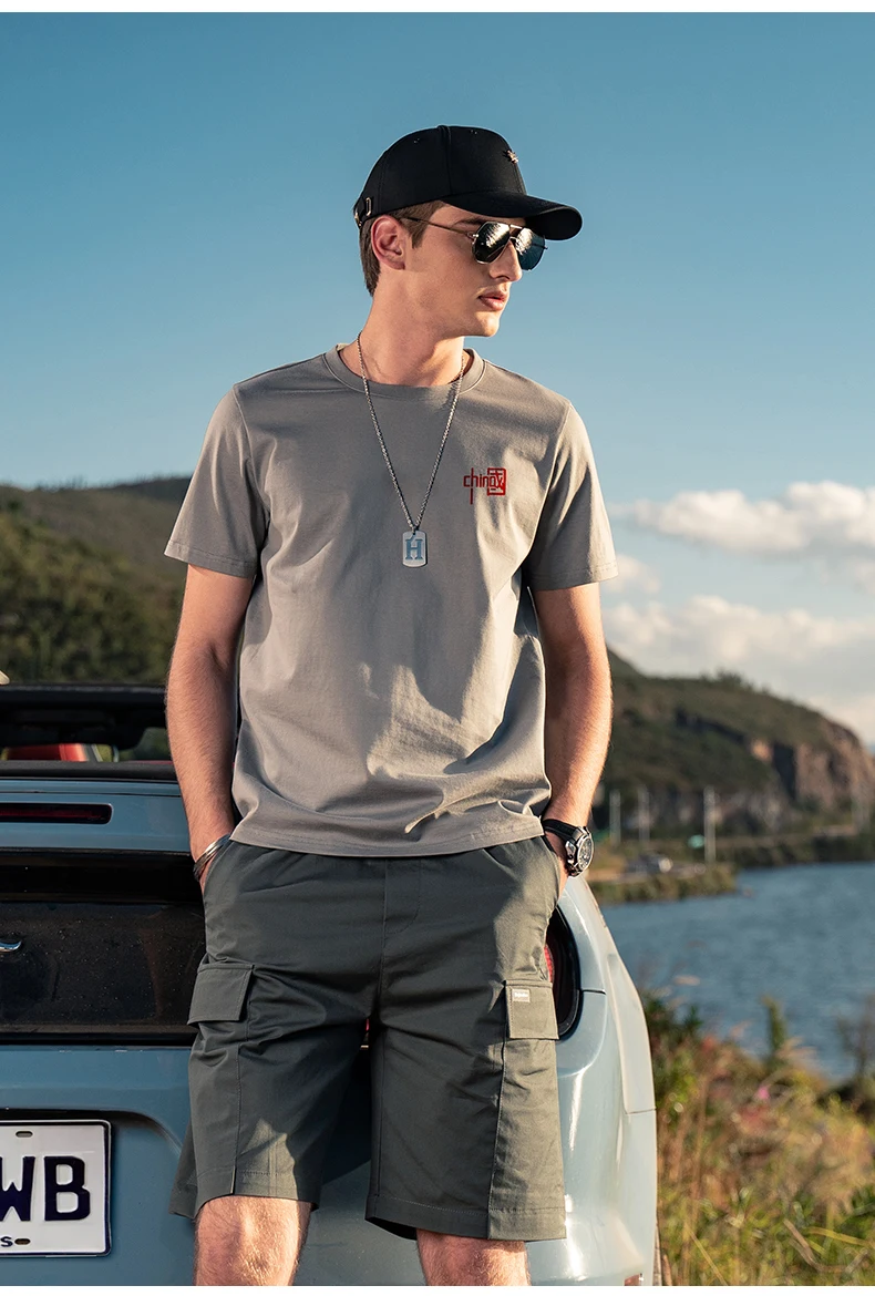 

YTX1582 50 high-count cotton summer trend wild flocking printing Chinese short-sleeved T-shirt men