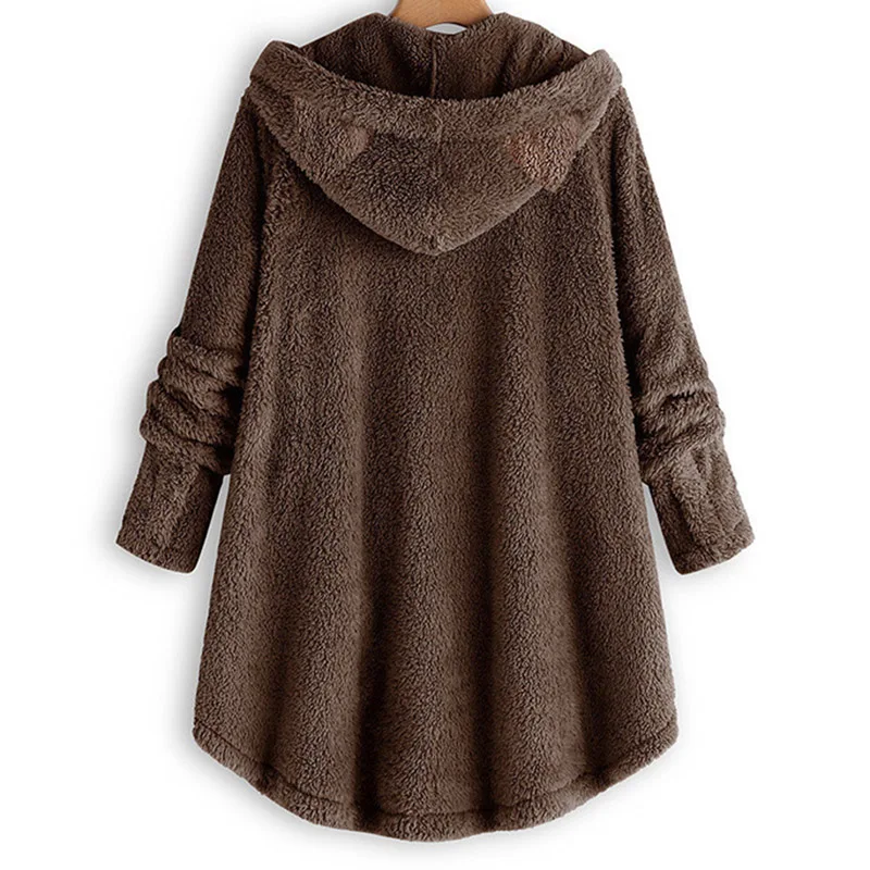 Женское зимнее пальто с капюшоном на пуговицах свободные толстовки размера плюс