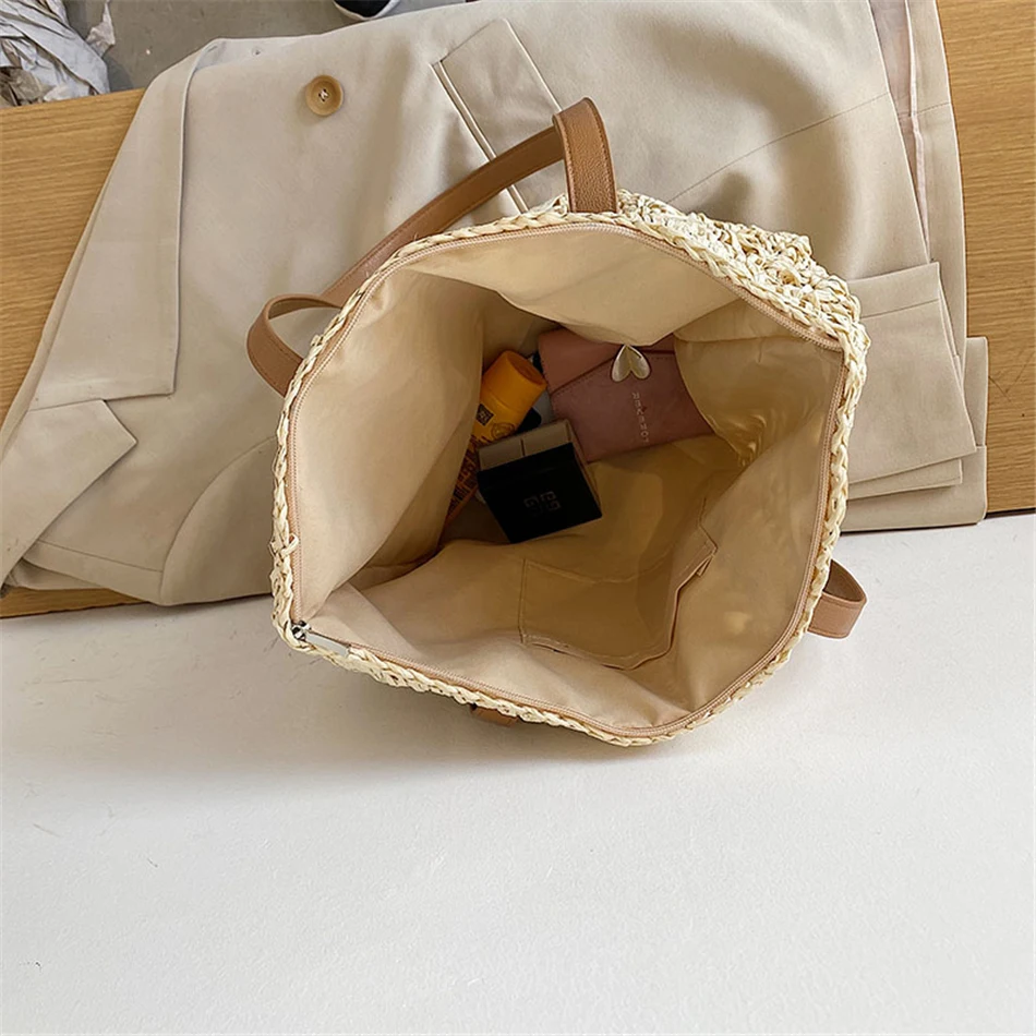 

Large Capacity Ladies Top-handle Bags High Quality Straw Shoulder Bags for Women 2021 Summer Female Popular Woven Bag Beach Sac