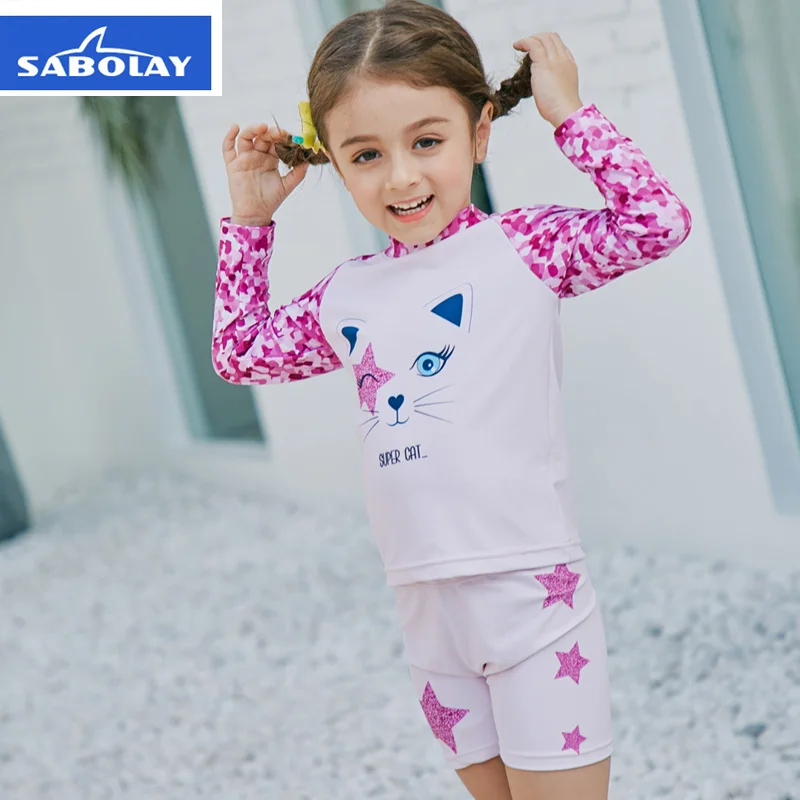 Купальный костюм для девочек Детский двойка с рисунком защитой от УФ