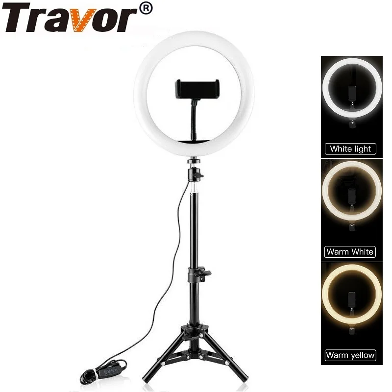 Travor кольцевой светильник 10 дюймов USB штепсельная кольцевая лампа со штативом Bluetooth пульт дистанционного управления кольцевой светильник с регулируемой яркостью для студийной фотосъемки Youtube