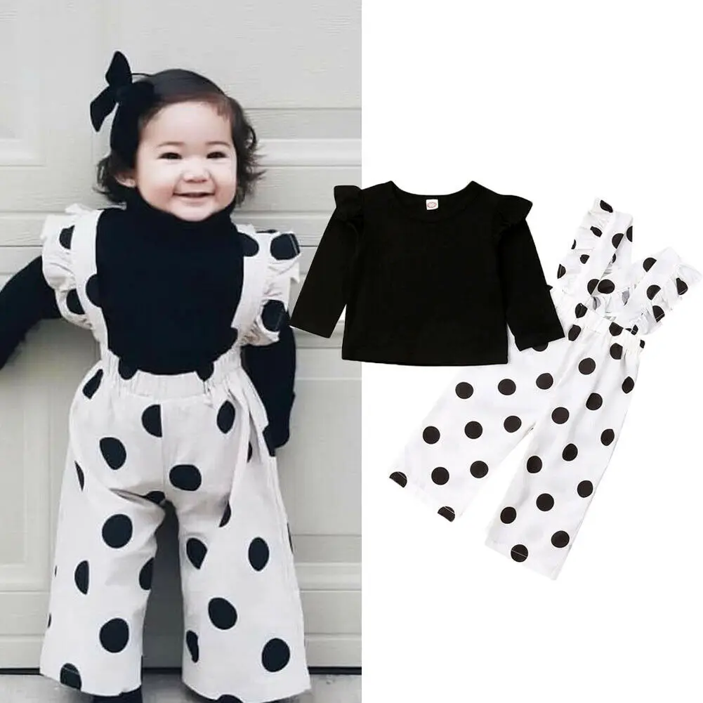 Модная одежда для маленьких девочек 2 шт. осенний костюм Топ с длинным рукавом и