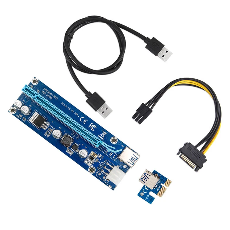 Переходник PCI-E 16X на 1X USB 3 0 внешний кабель питания SATA 15 контактов штекер-6 разъем