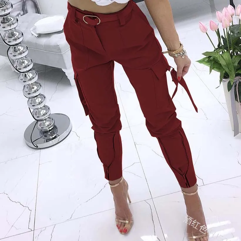 

Woman High Waist Clothes Streetwear Straight Pockets Casual Pants Women's Trousers Solid Color Overalls Ladies Pants Fashion
