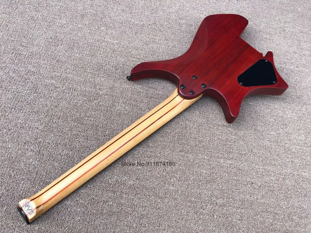 

Headless Electric Guitar 2 piece Rosewood Body Satin Blue Burl Maple top 5 Pieces Walnut Neck Black Hardware Double Locking