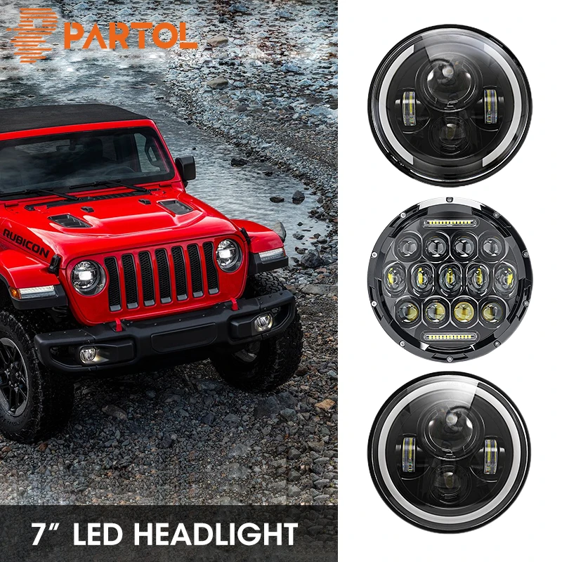 Partol 7 дюймов светодиодные фары внедорожные 4x4 для грузовика Hi/Low Beam Halo Angle Eyes DRL 12V Jeep