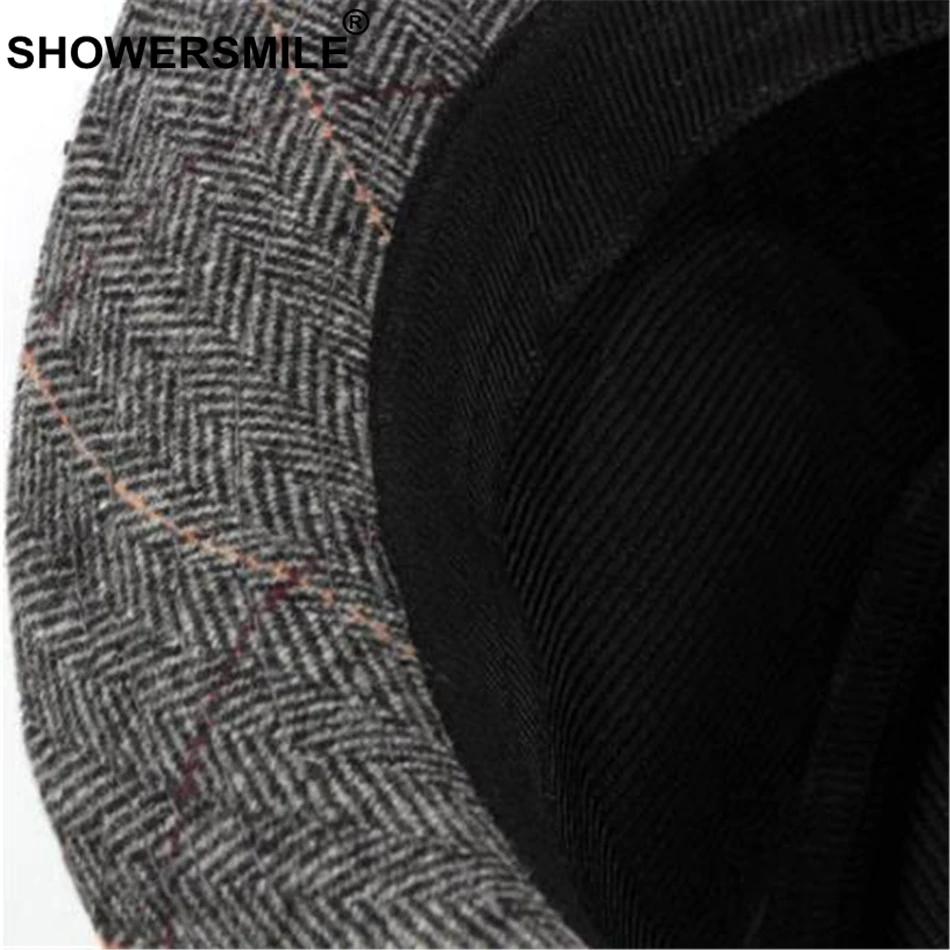 Серая клетчатая Федора SHOWERSMILE Мужская шерстяная твидовая Классическая джазовая