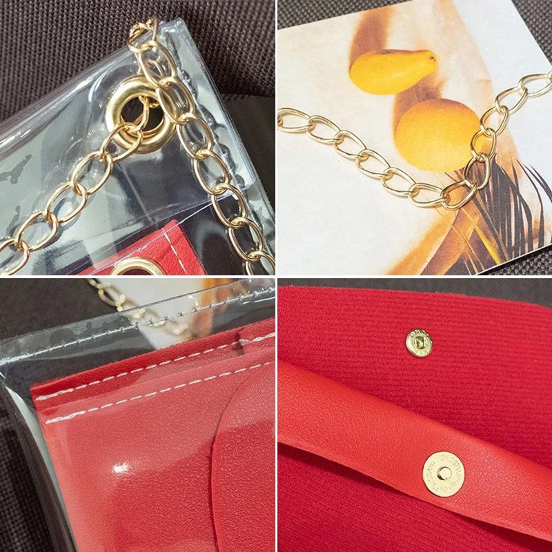 

Women Transparent Composite Bags 6 Colors PVC Chain-bag Messenger PU Fashion Student All-match Travel Cross-body Fresh Sling Bag