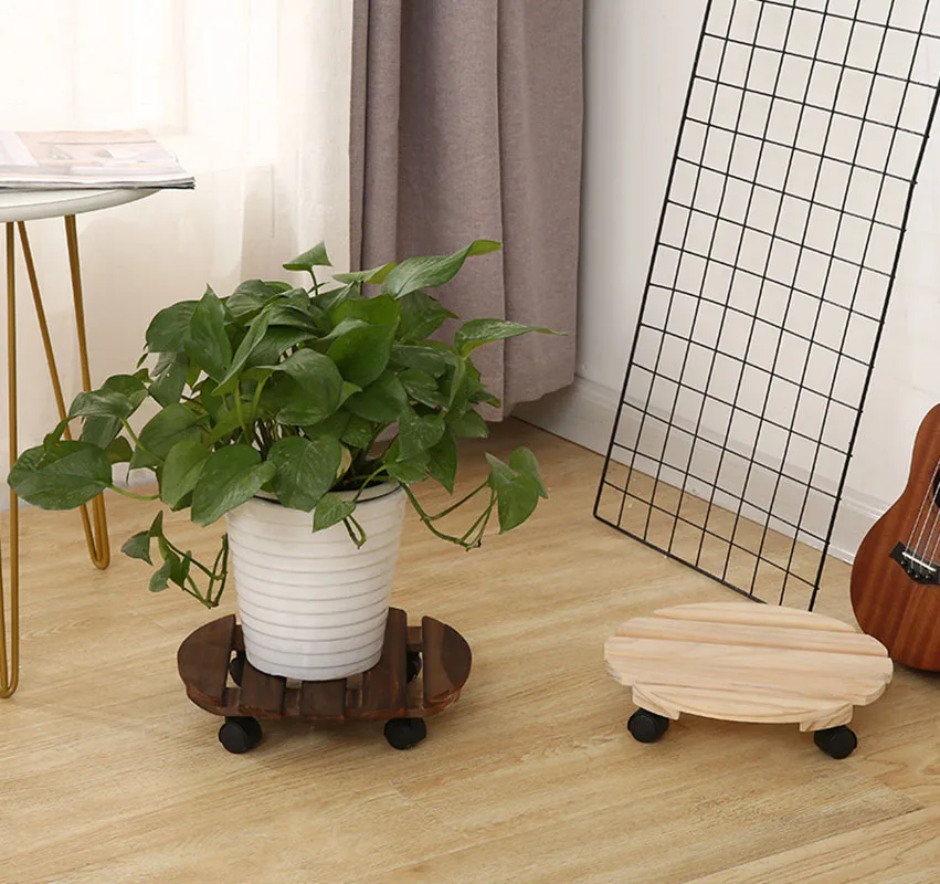 

Round/Square Wheeled Wooden Planter Caddy Movable Plant Flower Pot Stand with Wheel Wooden Roller Planter Caddy Flower Pot Stand