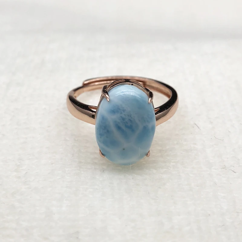 Стиль, овальные кольца с натуральным драгоценным камнем 10*14 мм, Larimar, серебро 925 пробы, простые и удобные в комплекте, ювелирные изделия для женщин