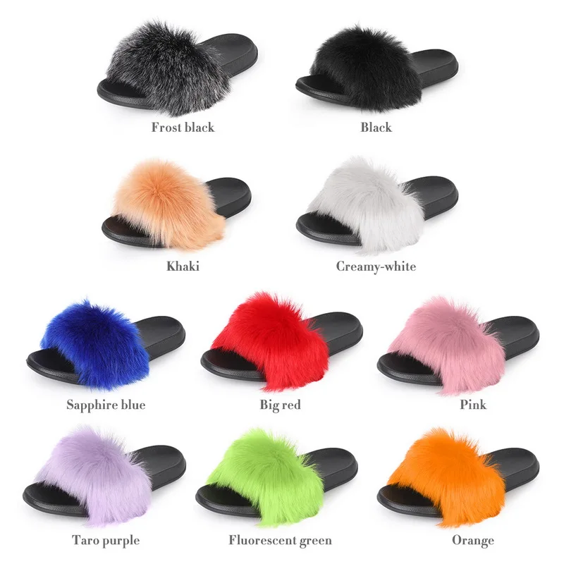 

Litthing Hot Summer Women Shoes Fur Slipper Girl Luxury Indoor Slides Flats Furry Flops Wholesale Plush Shoes