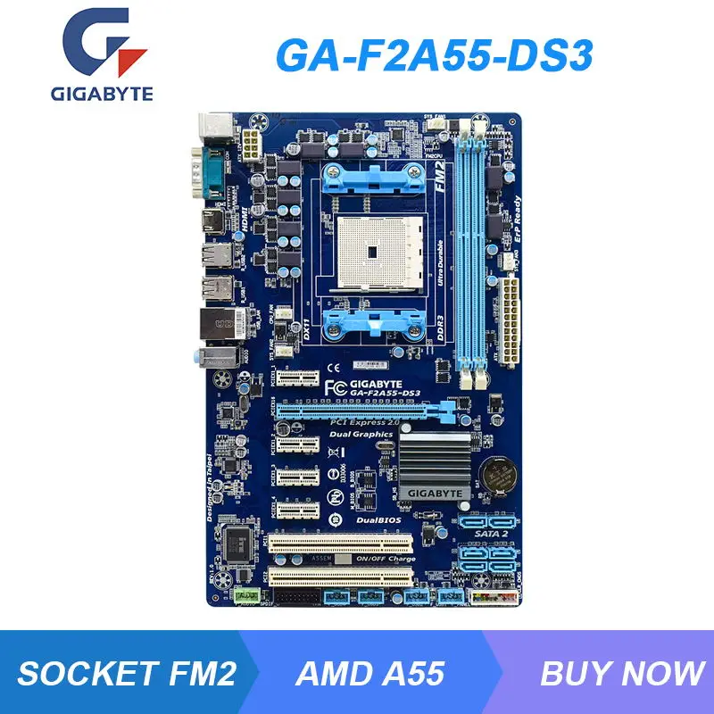 

GA-F2A55-DS3 For GIGABYTE Socket FM2 AMD A55 Desktop Motherboard DDR3 64GB 32GB PCI-E X16 Slot HDMI Original Used pc motherboard