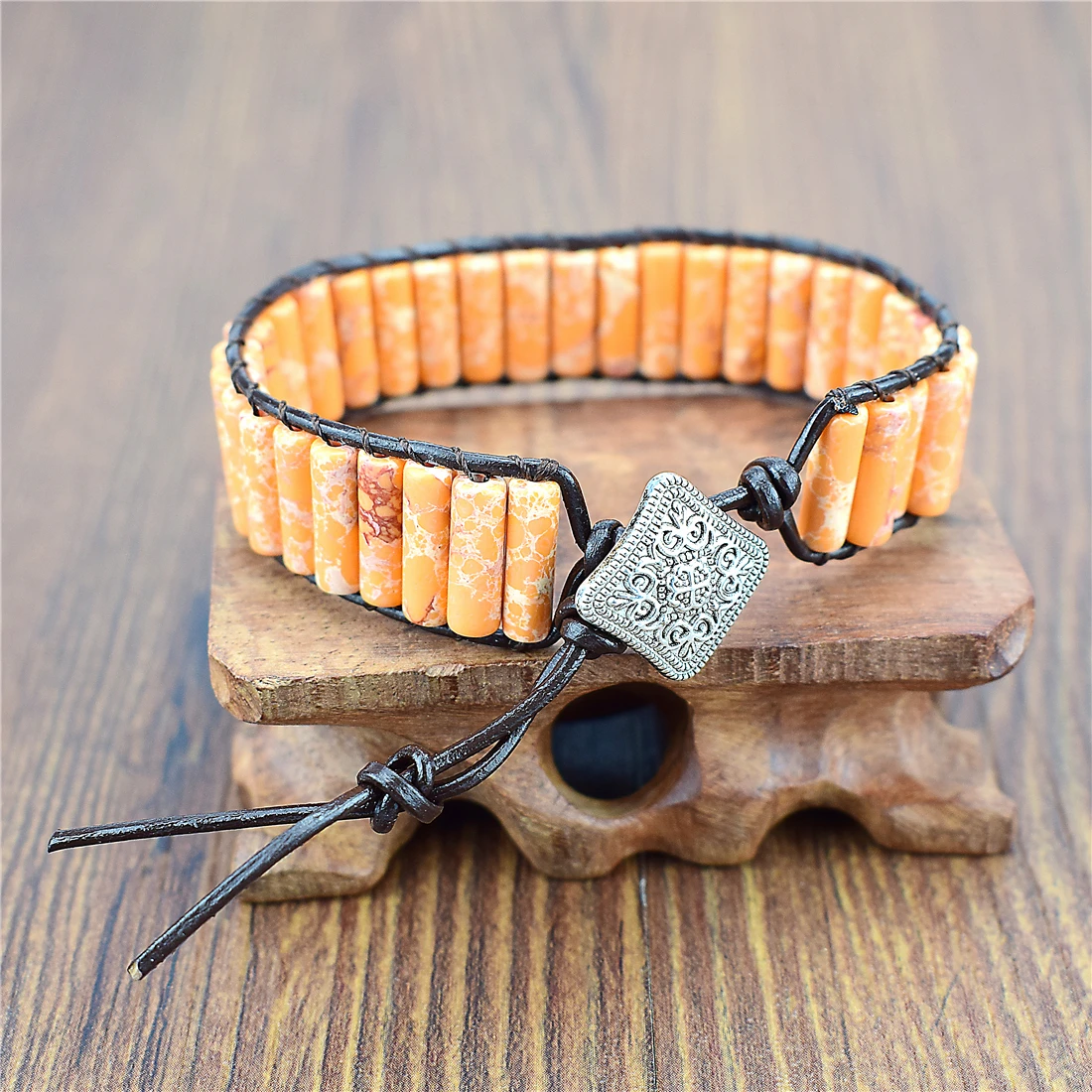 

Handmade Jewelry Red Emperor Stone Tube Beads Chakra Leather Wrap Bracelet & Bangle Women Men Bohemia Yoga Charm Bracelet Gift