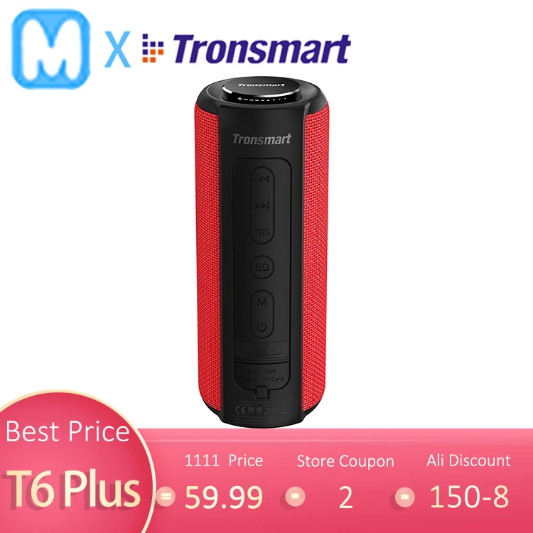 Tronsmart Element T6 Plus динамик$12 купон 40 Вт TWS SD TF портативный Bluetooth IPX6 Водонепроницаемый Открытый Портативный мини-динамик