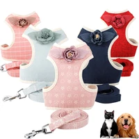 fashion flower pet harness dog leash set nylon breathable mesh small dogs cat vest flower clothes dog chihuahua accessories