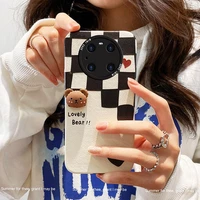 bear silicone phone case for huawei mate 40 30 pro mate 40e phone case checkerboard lattice phone case for iphone 12 13 pro max