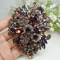 fashion purple dual droplets flower group rhinestone art brooch crystal jewelry pendant