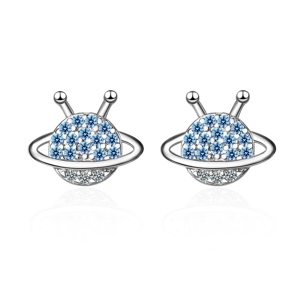 Простые милые круглые серьги серебряного цвета с микро цирконием ААА синие