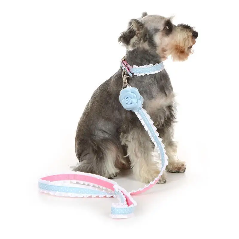 Free Shipping Princess Camellia Lace Adjustable Dog Collar Leash Pet Accessories Collier Yorkie Poodle Maltese Walking Holiday | Дом и сад