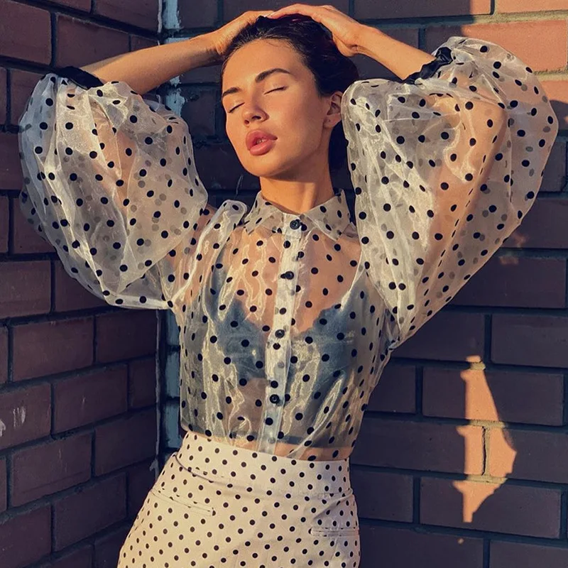 2019 осенние женские однотонные футболки в черный горошек с длинным