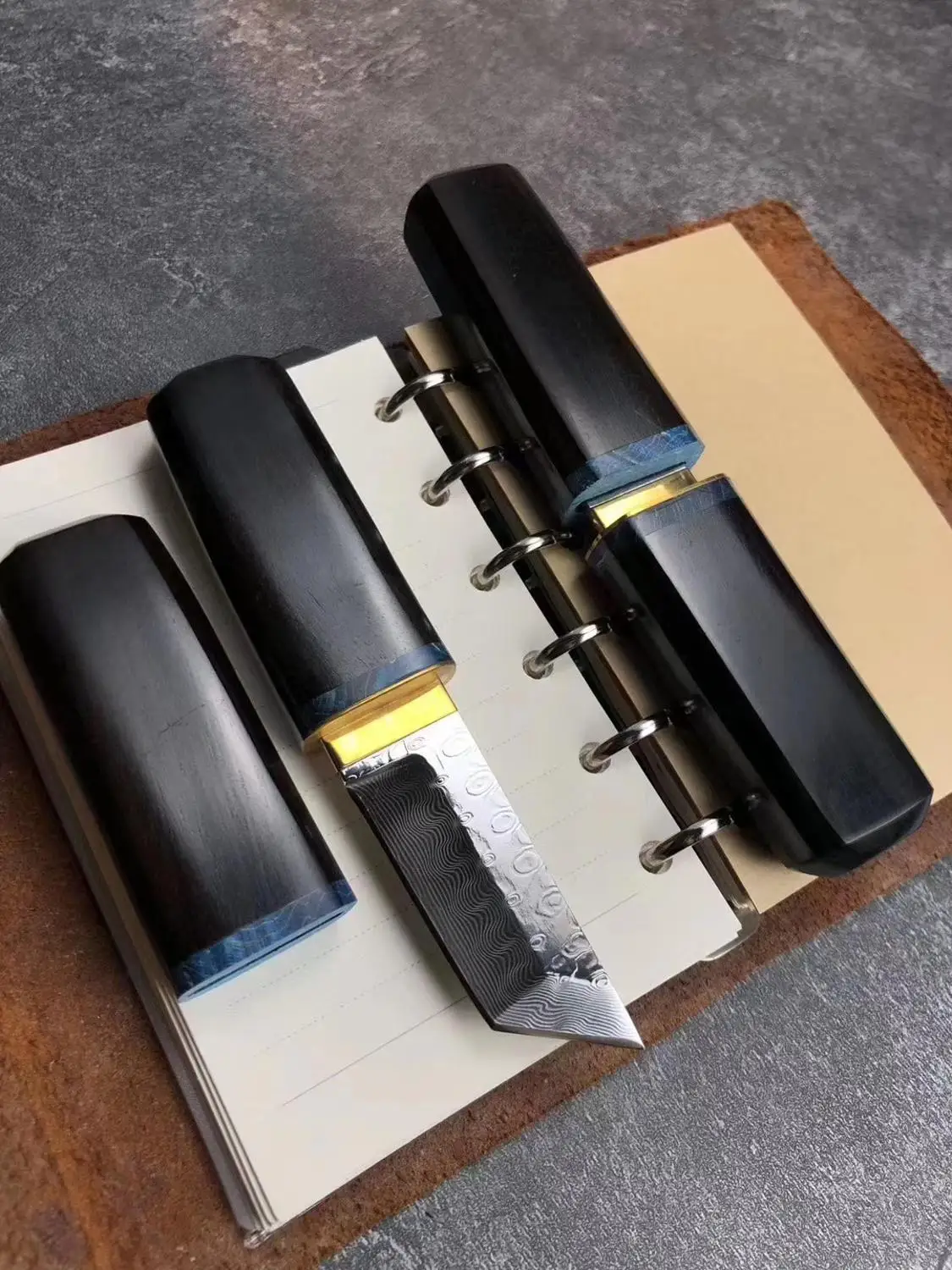 Черное прямое лезвие из дамасской стали японская Черная рукоятка черного дерева