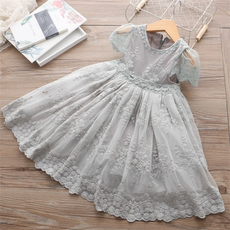 Flower Lace Tulle Girls Dress Children Princess Party Pageant Backless Clothes Kids Dresses for Wedding Evening Clothing | Детская