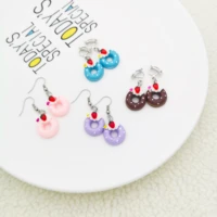 personalized fun hand made new earrings without holes simulation strawberry doughnut shape