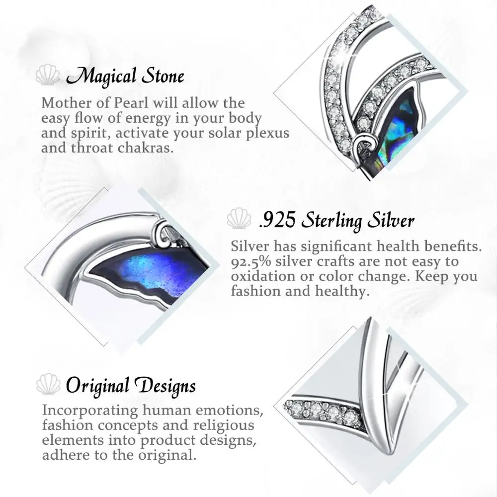 Eudora Real 925 Sterling Silver Blue Flying Butterfly Pendant Mother of Pearl Necklace Fine Jewelry for Women Elegant Gift D603 on - Кулон-бабочка Eudora Real из настоящего серебра 925 пробы с изумрудно-голубыми крыльями и вставкой из перламутра на ожерел