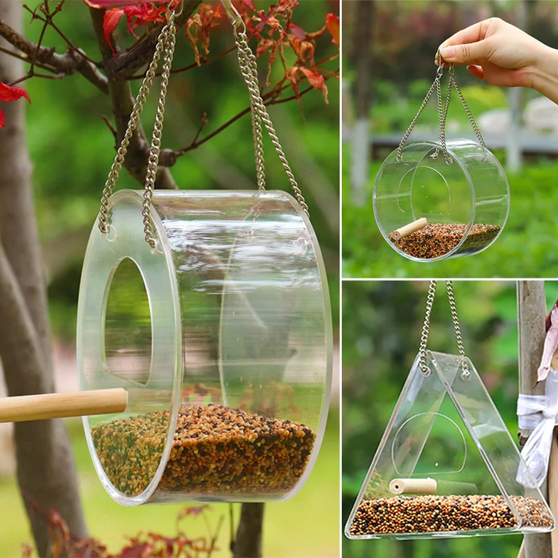 

Acrylic Birds Feeder Transparent Plastic Hanging Birds Food Container Durable Reusable Pet Supplies B99