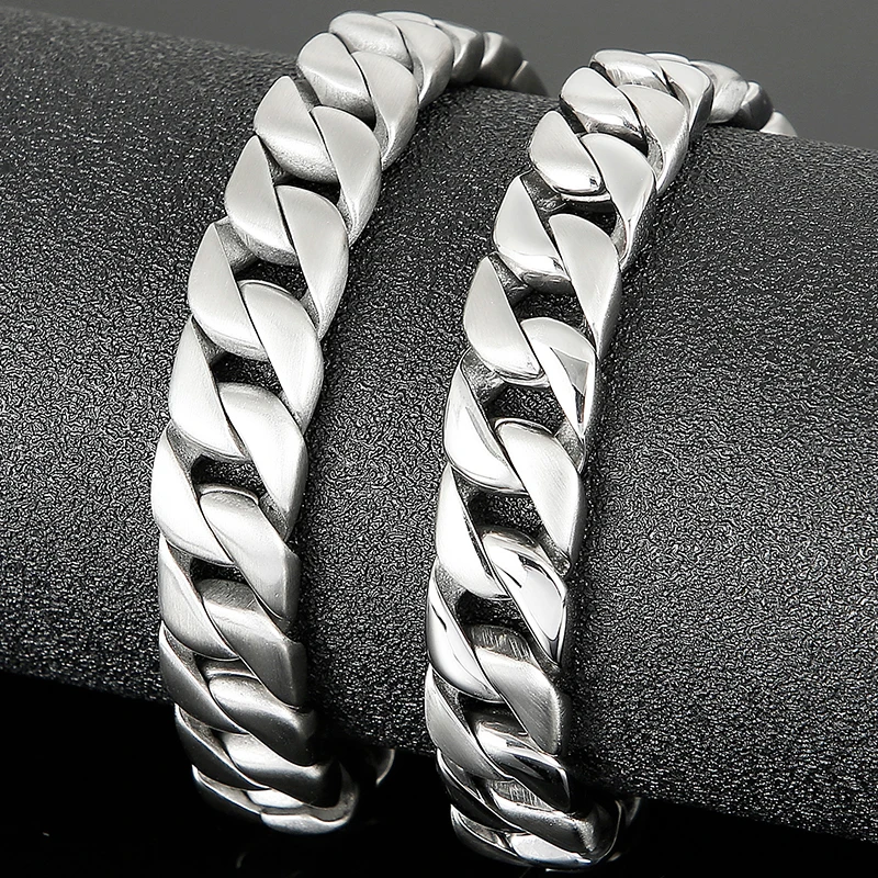 

Solid Titanium Stainless Steel Men's Wrist Bracelet 12MM Link Chain Bracelets On Hand 6.7'-9" Jewellery Accessories Dropshipping