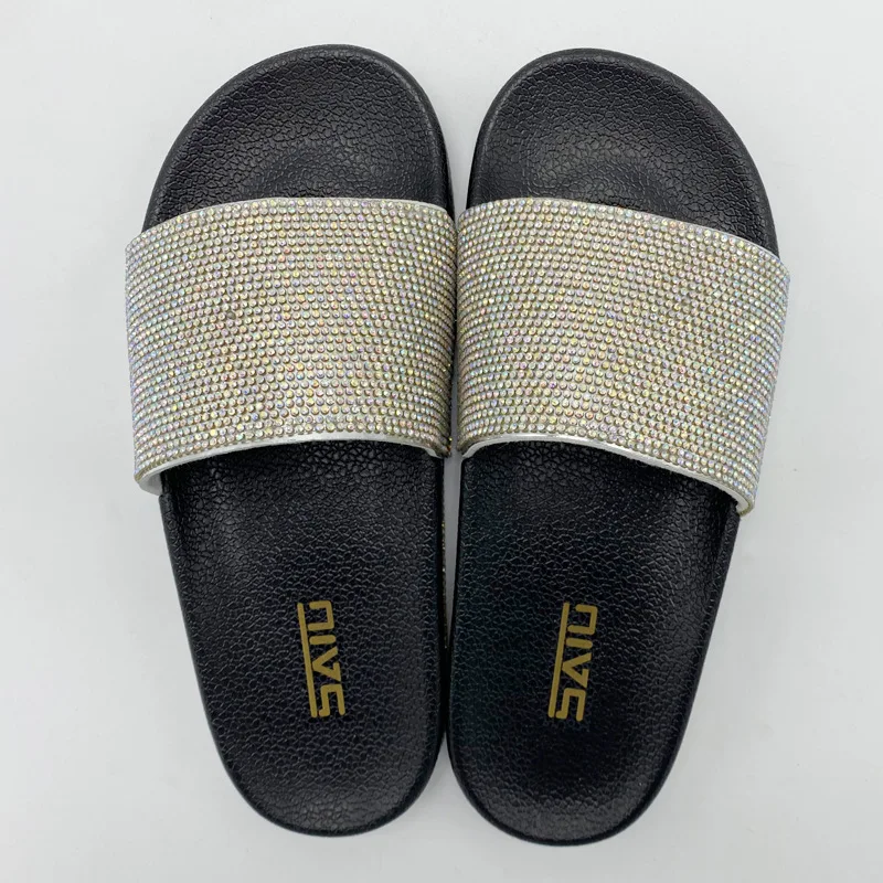 

Rhinestone Women Slide Changing Color Wild Flat Slippers Casual Home Shoes Outdoor Beach Slipper Active Wear